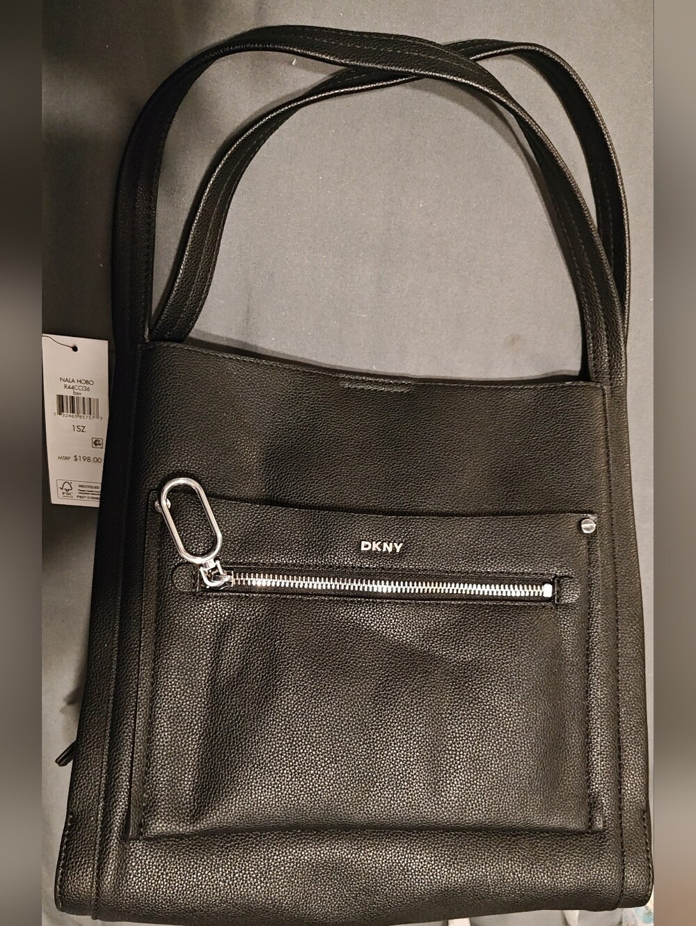 DKNY Black Pebbled Leather Nala Hobo Tote